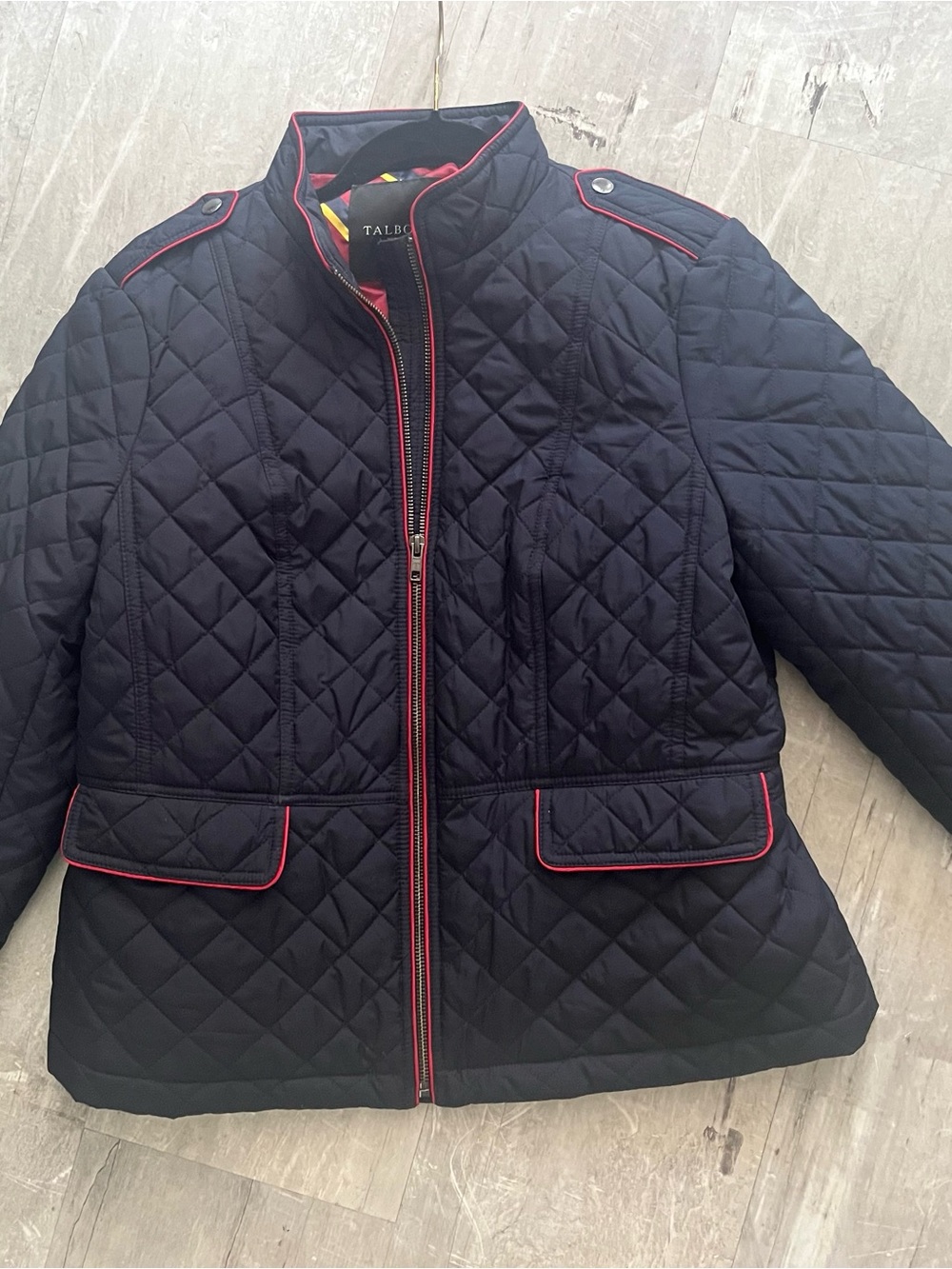 Talbots Navy Quilted Jacket with Red Trim Sz PL NWOT